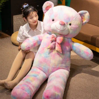 High Quality 75/95cm Colorful Lovely Bow-Knot Big Teddy Bear Doll Stuffed Animal Bear Plush Toys Lovers Girls Birthday Baby Gift