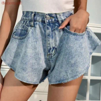 Spicy Girl Style Denim Running Sport Skirt Shorts New Loose Legs, High Waist, Slimming Design, Versatile Shorts Shein Summer