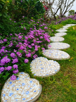 戶外花園裝飾腳踏石禪意庭院草坪小擺件仿青花瓷馬賽克路面汀步石
