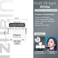 Ulanzi VL49 6วัตต์มินิ Vlog LED เติมแสงสีขาว2000มิลลิแอมป์ชั่วโมง5500พันซูมแสงถ่ายภาพแสงวิดีโอศัพท์ 