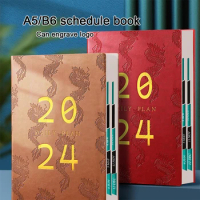 (Can Engrave Logo ) A5/B6 Thick Leather Notebook, 2024 Business Schedule, Student Daily Planner, Record Book, Notepad