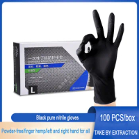 100 PCS Disposable black nitrile gloves are suitable for tattoo, car repair, beauty, hair care, industrial home, natural rubber