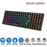 Top RK100 2.4G Wireless/Bluetooth/Wired RGB Mechanical Keyboard 100 Keys Hot Swappable Gaming Keyboard for Win/Mac
