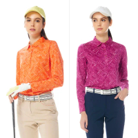 【Lynx Golf】女款純棉雙絲光滿版Lynx英文字樣印花長袖POLO衫/高爾夫球衫(二色)