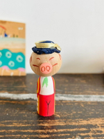 日本昭和 鄉土玩具 kokeshi木雕可愛豬人形木芥子木偶置