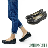 【GREEN PHOENIX 波兒德】女 娃娃鞋 楔型 厚底包鞋 便鞋 跟鞋 全真皮 OL通勤面試(黑色)