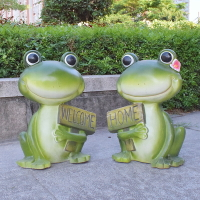 戶外園林雕塑擺件花園庭院仿真動物卡通青蛙歡迎牌裝飾幼兒園布置