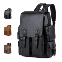 Men's waterproof pu leather backpack men's backpack high-end fashion men's backpack postman briefcase with multiple pockets