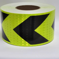 10cm*50m Reflective Fluorescent Yellow Black Red Honeycomb Warning Tape Reflectors Arrow Adhesive Safety Vehicle Marking Sticker