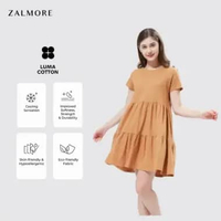 Zalmore Flowy Ruffled Mini Dress Premium LUMA Cotton - Dress Wanita Lembut Ringan Sejuk Anti Nerawan