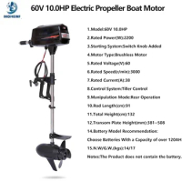 Powerful 60V 10.0HP Outboard Canoe Underwater Electric Marine Propeller Brushless Motor for Inflatable Kayak Fishing Boats
