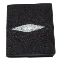 Thailand Genuine Skate Skin Male Black Short Clutch Purse Authentic Real Stingray Leather Men Small Trifold Wallet Card Holders