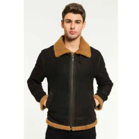 2019 New Mens Shearling Jacket Short Leather Jacket Lapel Mens Winter Coats Aviator Flight Coat