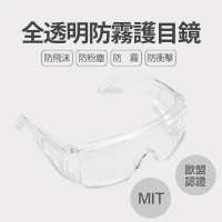 【台灣製造-歐盟認證】全透明防霧 防塵 防飛沫 安全護目鏡(防疫必備 鏡片加厚)