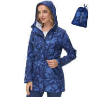 Lightbare Bright Women Rain Coat Lightweight Water Resistant Ripstop Breathable Hooded Jacket Windbreaker