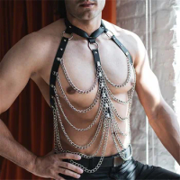 Men's Leather Harness Chain Tops Fetish Gay Body Bondage Clothes BDSM Chest Harness Belts for Men Punk Rave Clubwear Costumes