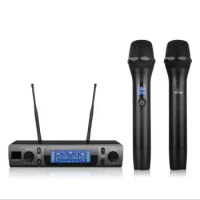 VM300 2-channel UHF wireless microphone system, suitable for KTV DJ stage karaoke singing, black