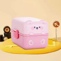 新款雙層卡通飯盒可微波爐便當盒學生上班族密封塑膠方形雙層餐盒