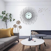 23.6 inch Romanticism 3D Large Luxury Art Wall Watch Modern Sunburst Crystal Diamond Wall Clock 60x60cm Living Room Home Decor