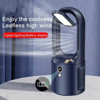 Home Use Electric Bladeless Table Fan Cooler USB Charging Portable Wireless Mini Cooling Fan Ultra Quiet LED Night Light