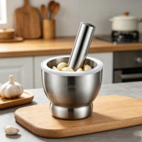 Cobek Ulekan Stainless Steel Tumbukan Bumbu Dapur Dengan Tutup Bisa COD