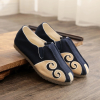 Chinese Style Handmade Linen Shoes for Men, Cloud Pattern Monk Shoes, Cowhide Sole, Breathable Old B