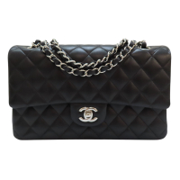 【二手名牌BRAND OFF】CHANEL 香奈兒 黑色  菱格紋 羊皮 COCO25 銀扣 鍊帶 肩背包 (no card)