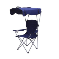 戶外釣魚椅 帶頂棚扶手遮陽椅 沙灘椅 便攜式野營牛津布折疊椅(藏青色)