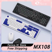 Akko MX108 Mechanical Keyboard Two Mode Wireless Bluetooth 2.4G Ergonomics Gaming Keyboard Portable Office Pc Gamer Mac Win Gift