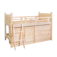 柏蒂家居-卡維3.5尺單人多功能松木高層床架三件組(床架+衣櫃+斗櫃)