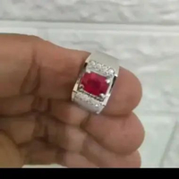 CINCIN RING PRIA COWOK WHITE GOLD BATU RUBI RUBY MERAH NATURAL