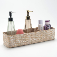 Seagrass Storage Basket with Lid Rectangular Small Shelf Baskets with Sections for Organize Snack To