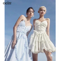 [oein] Vietnamese Minority Ononmade White Dress Gentle Style Pure Desire Suspender Skirt