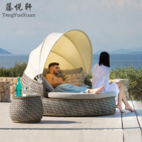 Creative rattan swimming pool lounge chair leisure hotel club beach chair outdoor courtyard garden round bed