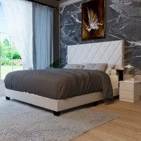 White Queen Size Adjustable Upholstered Bed Frame American Simple and Versatile Style, Suitable for Aany Room Style