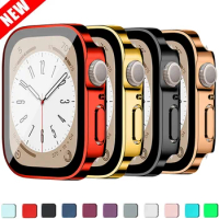 Glass+Case For Apple Watch 45mm 41mm 44mm 40mm PC Straight edge Tempered Screen Protector Cover iWatch Series 4 5 SE 6 7 8 9 MM