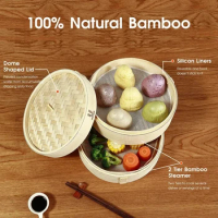 Aesthetics Two Layers Bamboo Fast Food Steamer With Cover Chinese Steamer Steamed Corn Coarse Grains Steamer Kitchen Supplies