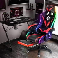 Gaming Chair with Massage and LED RGB Lights Ergonomic Computer Chair with Support Linkage Armrest Red and Black