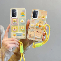 Case for OPPO A74 5G/A54 5G，3D Cartoon Lanyard Mirror Case with Stand - Shockproof & Scratch Resista