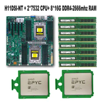 For Supermicro H11DSI-NT REV2.0 Motherboard Socket SP3 180W TDP EPYC 2*7532 CPU Processor 8*32GB =256GB DDR4 3200mhz RAM Memory