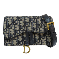 【二手名牌BRAND OFF】DIOR 迪奧【再降價】藍色 緹花帆布 SADDLE 腰包