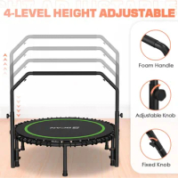 450/550 LBS Foldable Mini Trampoline, U/T Shape Adjustable Foam Handle, Exercise Rebounder for Kids Adults Indoor/Garden Workout