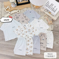Bộ quần áo cộc tay Unchi Petit hình thú hoạ tiết mềm mịn co giãn cho bé sơ sinh 0-9m