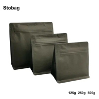 StoBag 20pcs Black Kraft Paper Coffee Beans Packaging Bag Ziplock Sealed for Powder Food Nuts Storage Reusable Pouch Portable