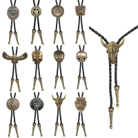 Kalung kulit bolo tie pria wanita necklace cowboy vintage pendant PI156