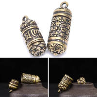 Hollow Brass Buddha Sutra Cylinder Pendant Keychain Necklace Jewelry Pill Box