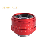 Agnicy Micro Single 35mm F1.6 Fixed Focus Digital Camera CCTV Lens Red Color for Sony for Nikon for Canon Lens