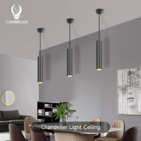 Led Pendant Lights GU10 Ceiling Chandelier Decoration for Home 1.5M Hanging Lamp with GU10 Bulbs 5W Cylinder Pipe Chandelier