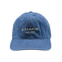 COACH Logo純棉棒球帽鴨舌帽(丹寧藍/白字)