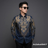 NEW PATIMURA NAVY Kemeja batik pria lengan panjang dan lengan pendek katun pria premium lapis furing